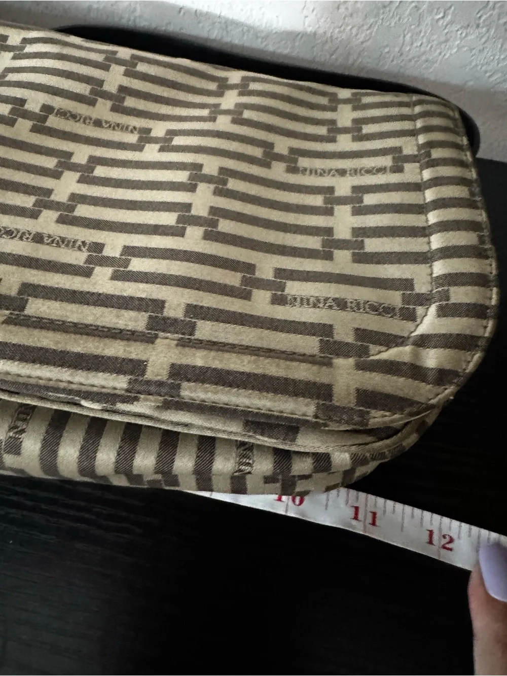 Nina Ricci Beige & Brown Logo Shoulder Bag with Black Strap